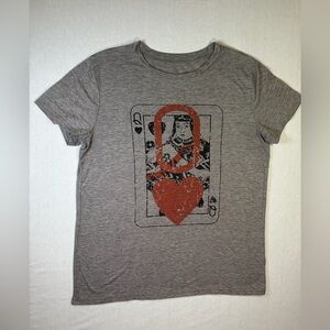 Queen of Hearts Graphic Tee Heather Grey Short Sleeve Size Medium